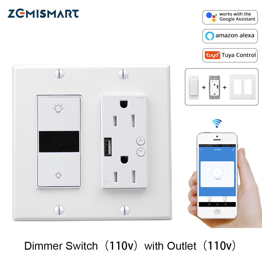 WiFi Light Switch with USB Port Outlet  US 2 gangs Tuya Control Alexa Enable 110V