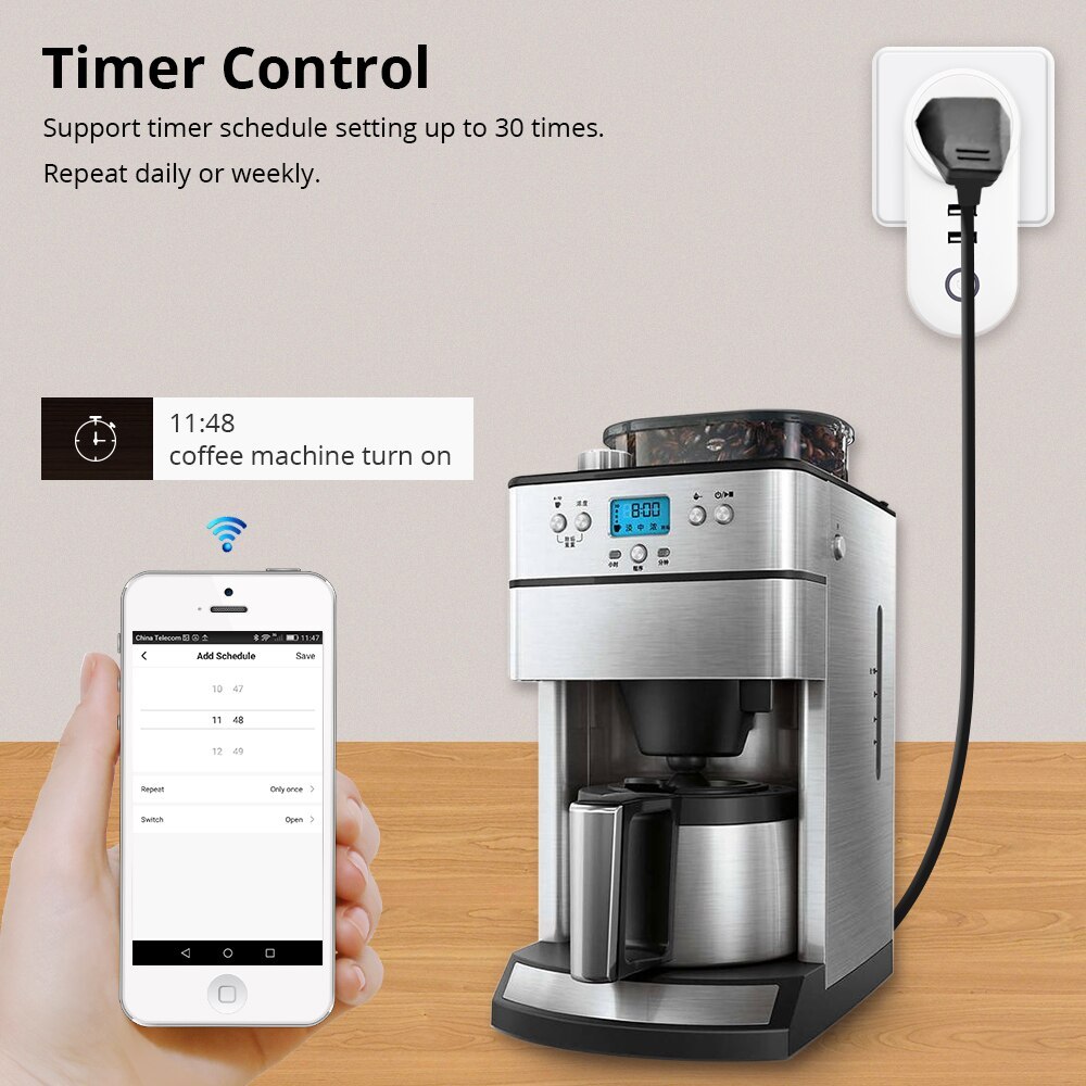 Smart WiFi Power Plug Outlet Socket with USB Tuya App Control Timer Function Work with Alexa Google Home assistant