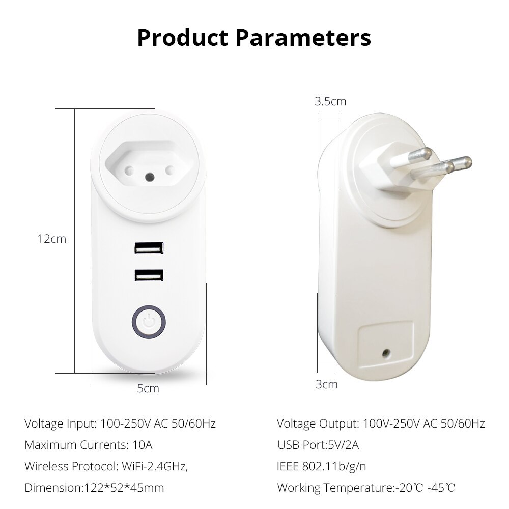 Smart WiFi Power Plug Outlet Socket with USB Tuya App Control Timer Function Work with Alexa Google Home assistant