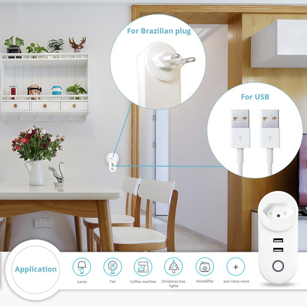 Smart WiFi Power Plug Outlet Socket with USB Tuya App Control Timer Function Work with Alexa Google Home assistant