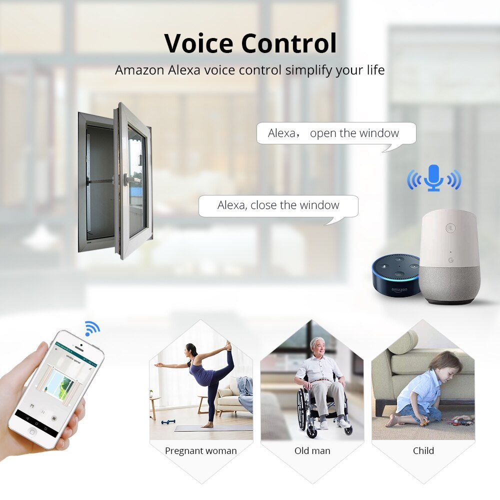 WiFi Motorized Window Opener Electric Chain Smart Life APP Alexa Google Home Control 110v 240v works with Tuya