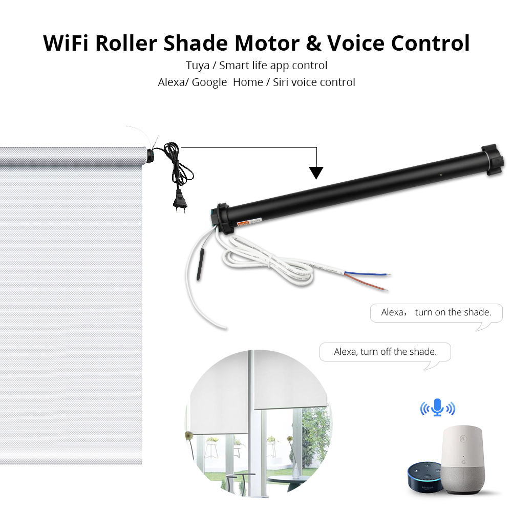 Zemismart Light Filtering Roller Shade，Cordless Window Blind with Wired Motor，Tuya WiFi APP Control Google Home Alexa Google Home Voice Control 5% Sun