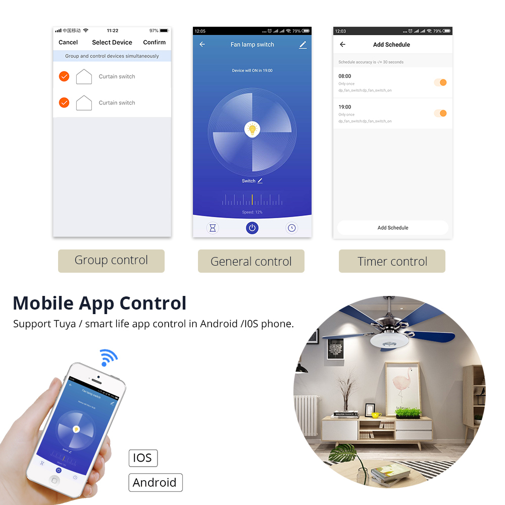 Zemismart Tuya Fan light Switch Enable Google Home Alexa