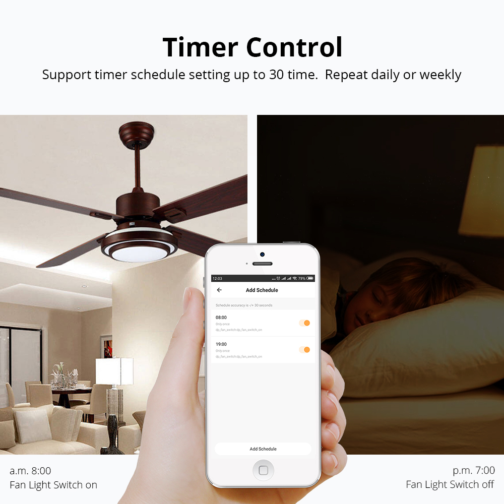 Zemismart Tuya Fan light Switch Enable Google Home Alexa