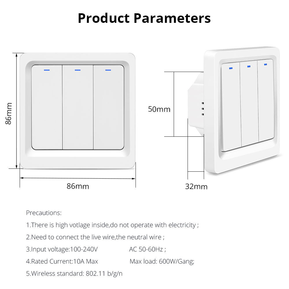 Zemismart EU WiFi Wall Push Light Switch Alexa Google Home TUYA APP Control One Gang Two Three Gangs Physical Switches