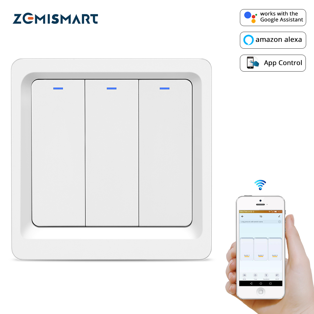 Zemismart EU WiFi Wall Push Light Switch Alexa Google Home TUYA APP Control One Gang Two Three Gangs Physical Switches