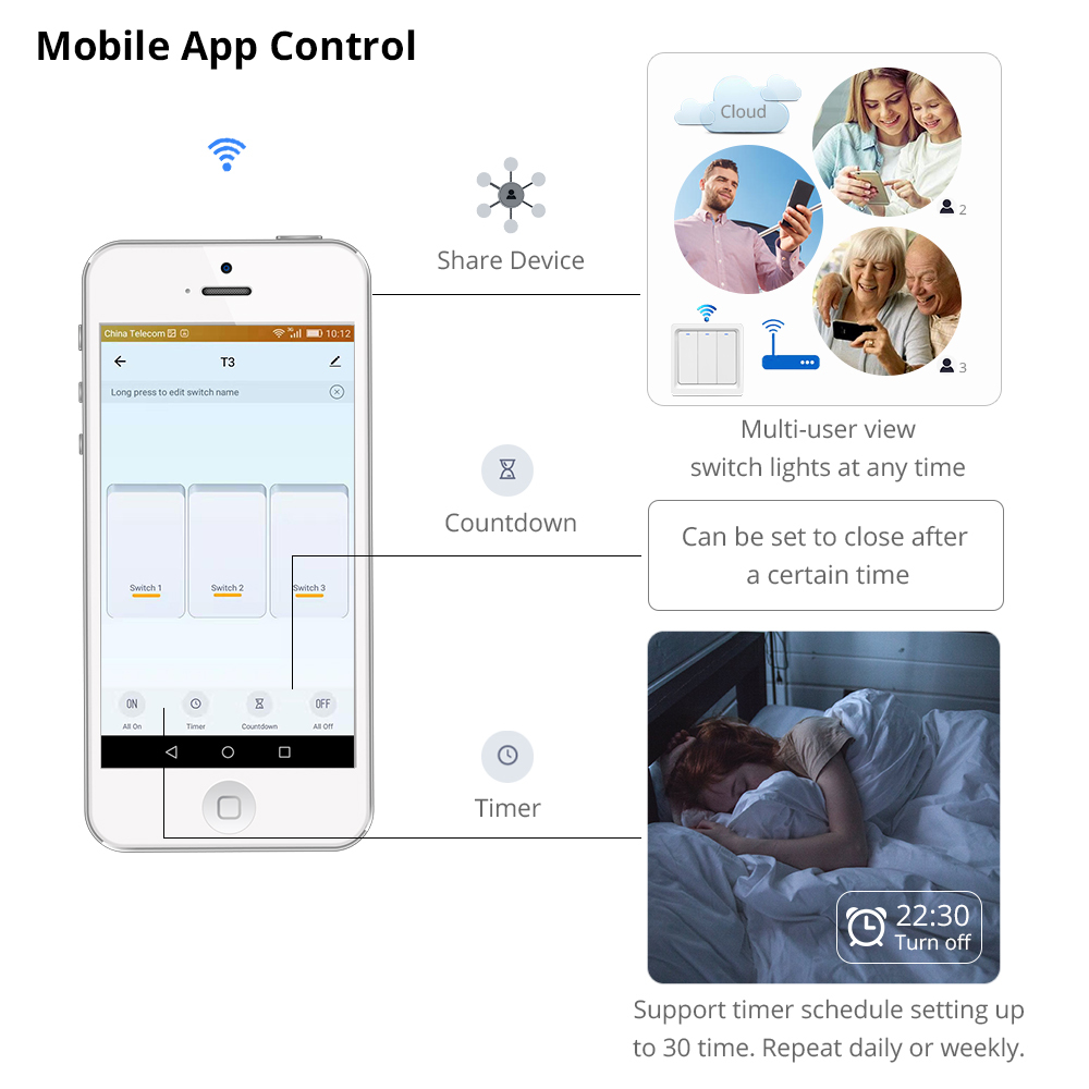 Zemismart EU WiFi Wall Push Light Switch Alexa Google Home TUYA APP Control One Gang Two Three Gangs Physical Switches