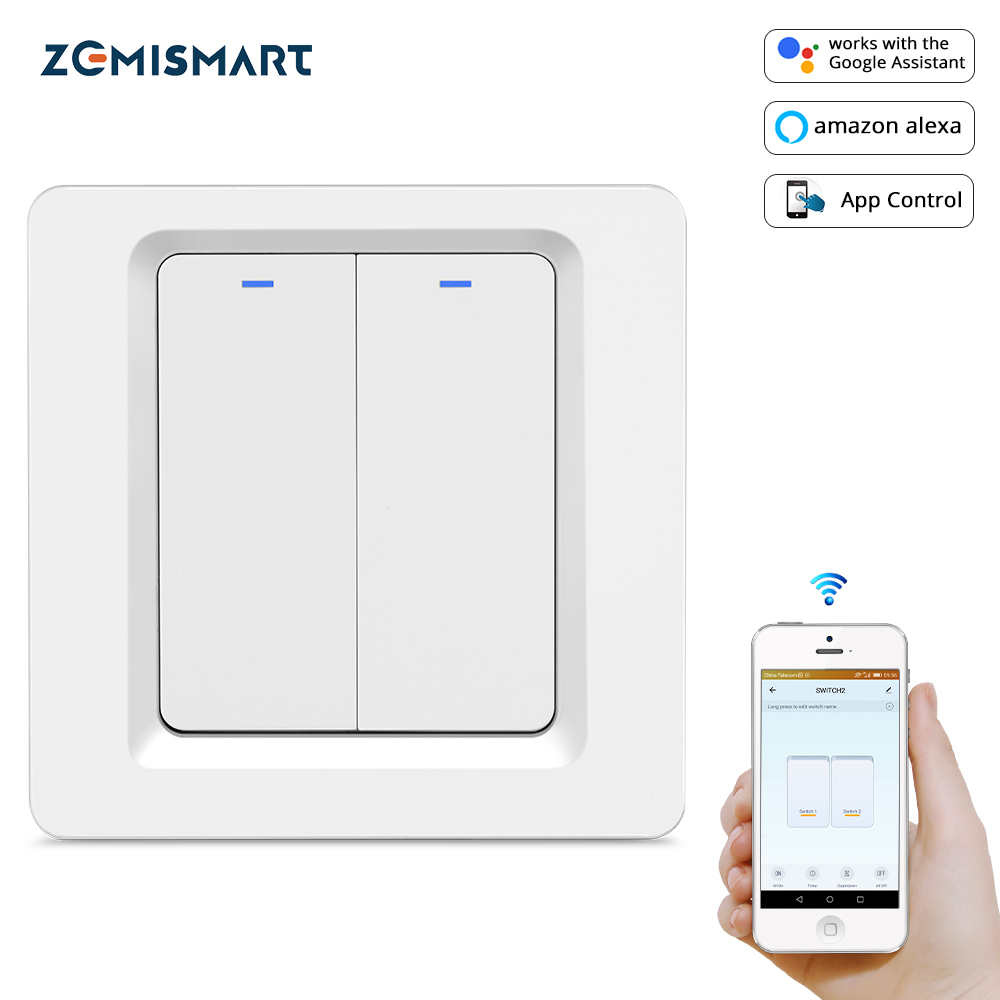 Zemismart EU WiFi Wall Push Light Switch Alexa Google Home TUYA APP Control One Gang Two Three Gangs Physical Switches