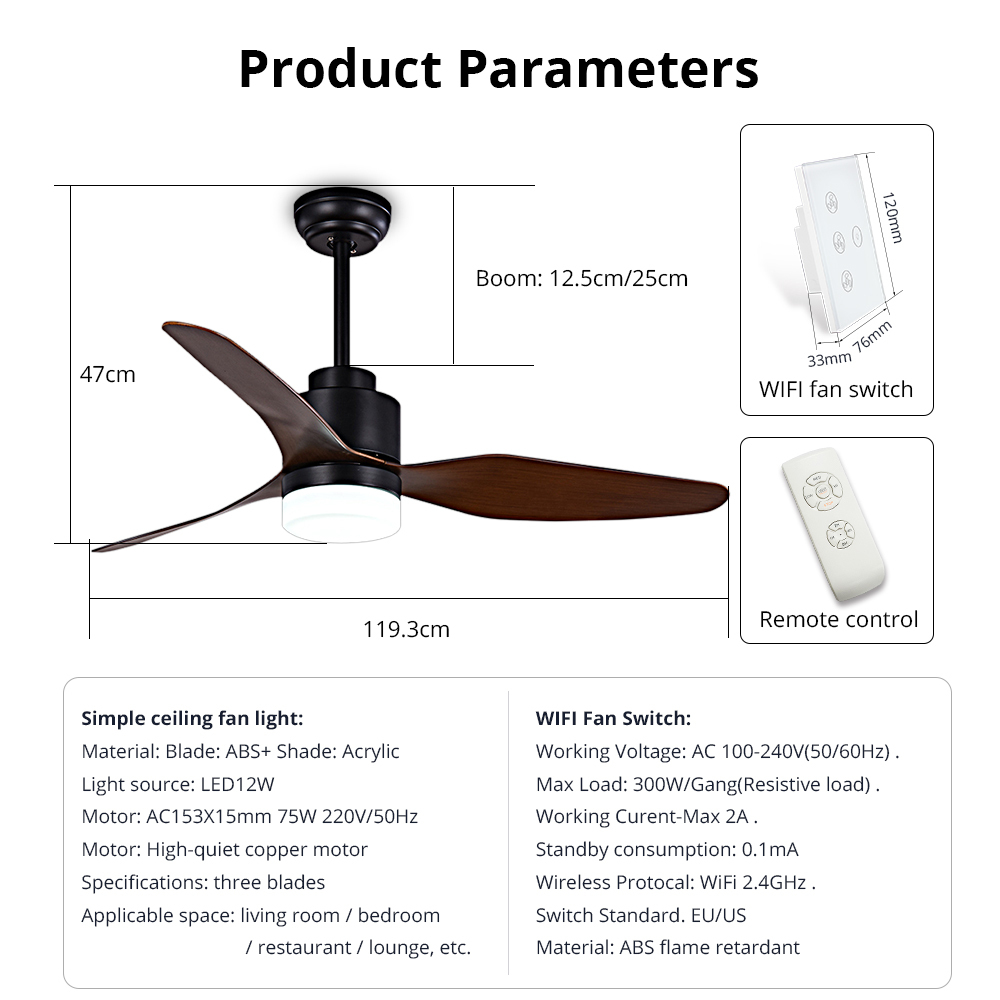Zemismart Smart Fan light Voice Control By Alexa Google Home HomeAssistant 3 blade ceiling fan with LED Light Kit