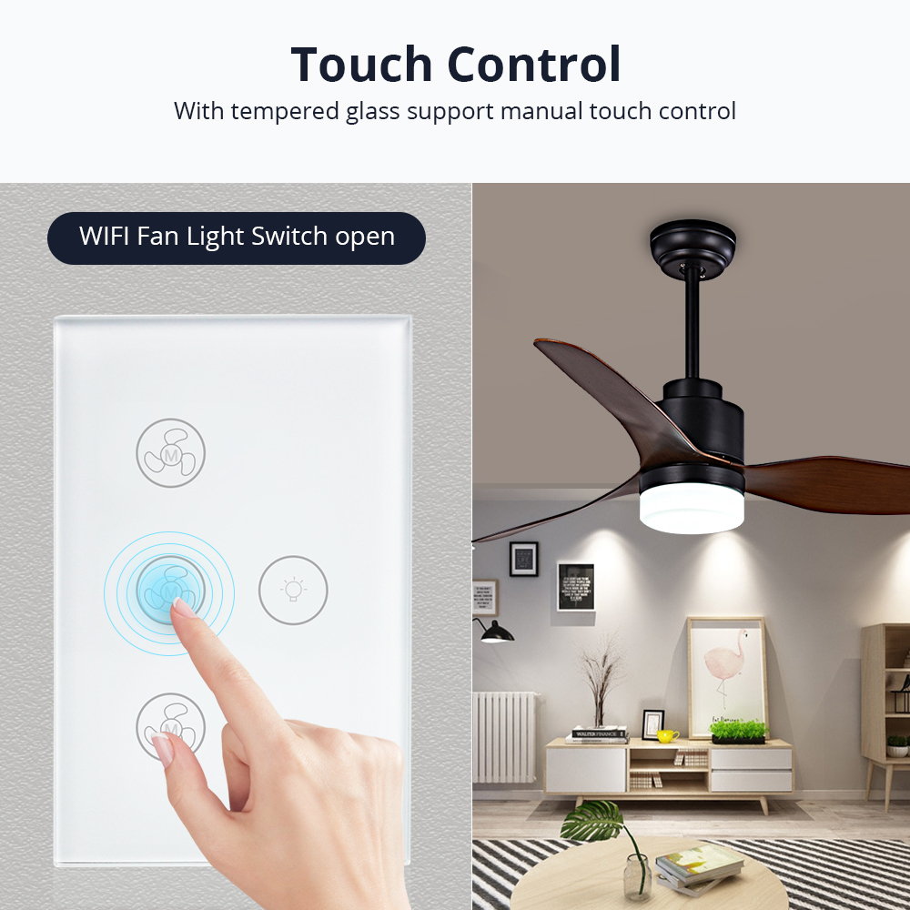 Zemismart Smart Fan light Voice Control By Alexa Google Home HomeAssistant 3 blade ceiling fan with LED Light Kit