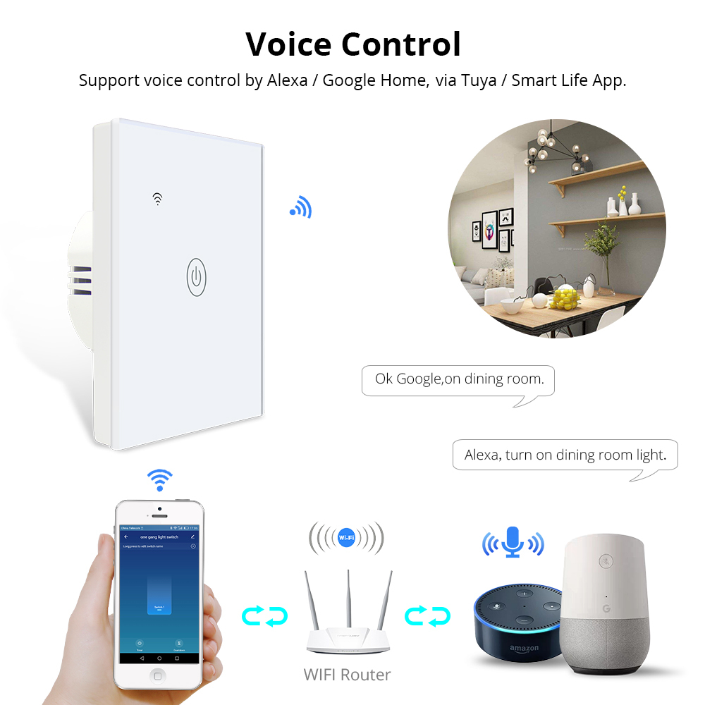 Zemismart WiFi Light Switch One Gang No Neutral Wire Required 220v to 240v works with Tuya Alexa Google Home Control