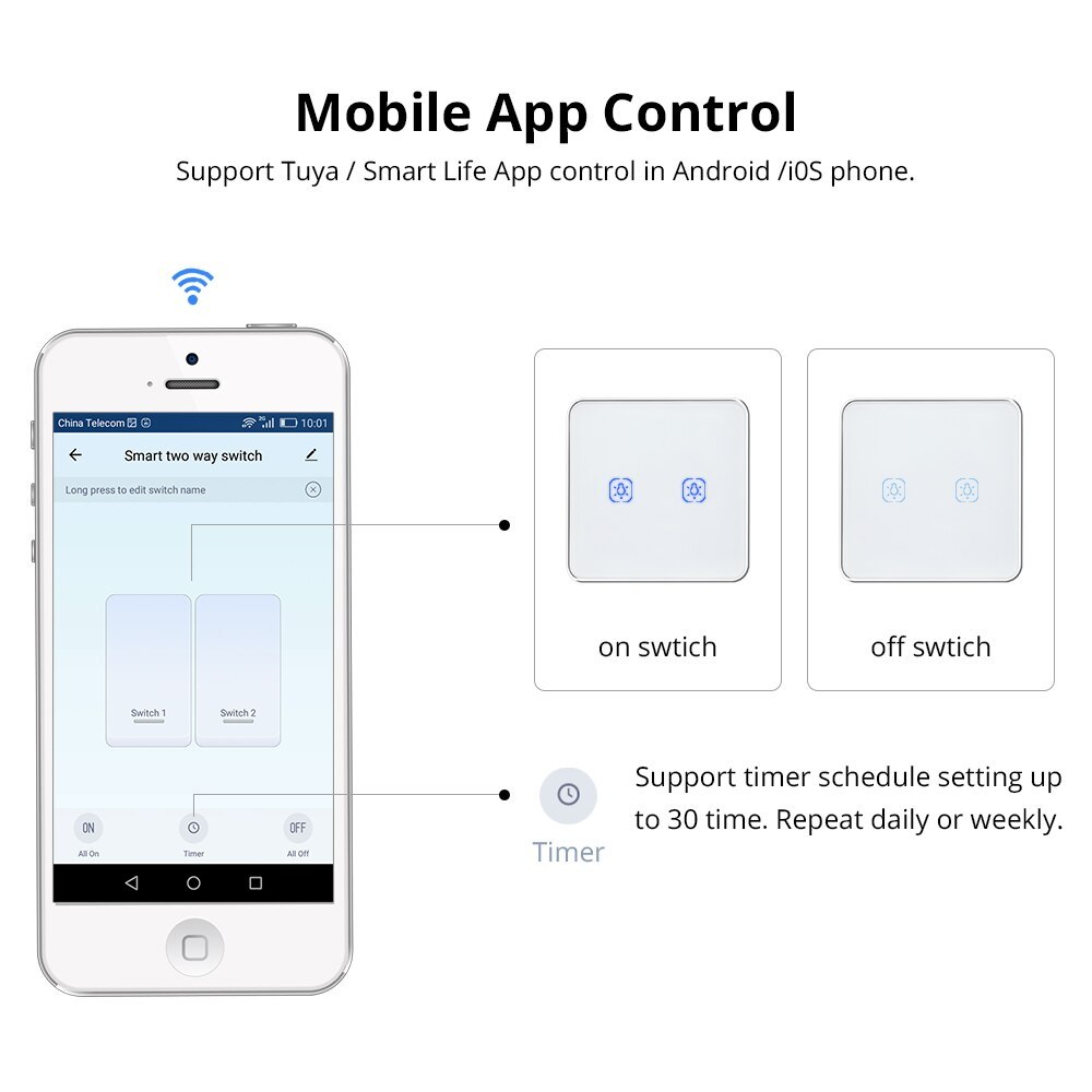 Zemismart Tuya Zigbee No Neutral Wall Switch, HomeKit Enable via ZMHK-01 Hub, Alexa Google Home Smart Life Light switches EU Standard