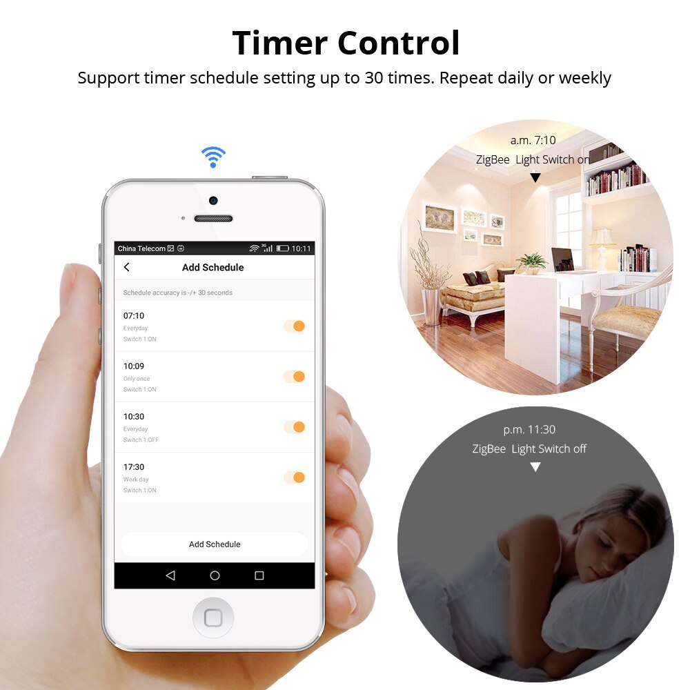 Zemismart Tuya Zigbee No Neutral Wall Switch, HomeKit Enable via ZMHK-01 Hub, Alexa Google Home Smart Life Light switches EU Standard