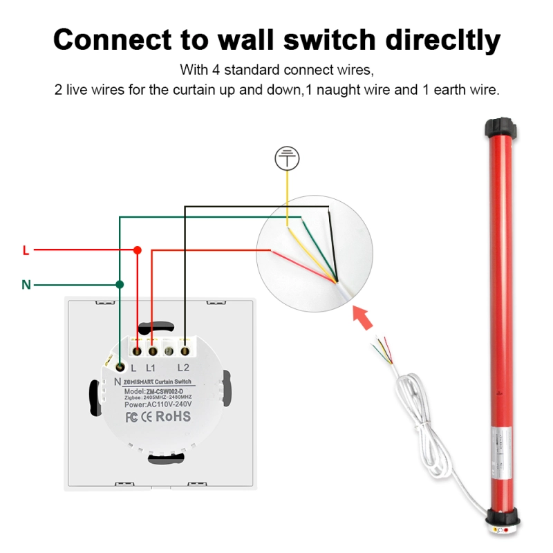 Automatic Electric Roller Curtain Motor for 38mm 36mm 37mm tube Blinds Shutters Control by Switch Suit for 110V to 240V