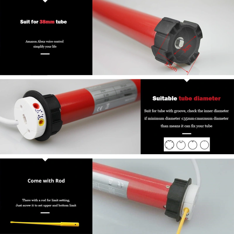 Automatic Electric Roller Curtain Motor for 38mm 36mm 37mm tube Blinds Shutters Control by Switch Suit for 110V to 240V