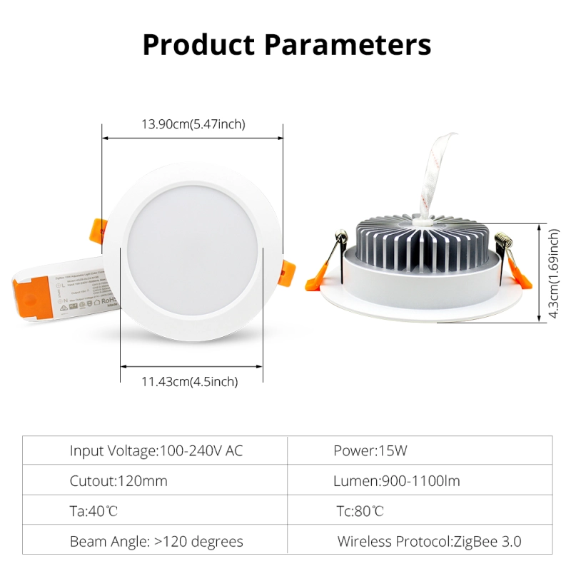 ZigBee 3.0 4 Inch Downlight  Smart RGBW Led Bulb Light Work with Amazon Echo Plus Directly 15w Smart Lighting Solution
