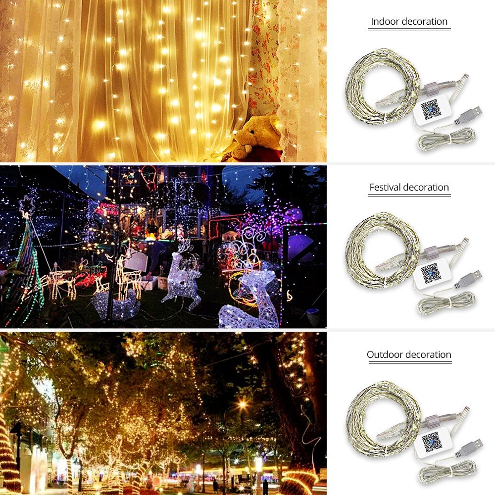 USB Christmas Decoration String lights outdoor decoration New Year Fairy Light Alexa Google Home tuya App Control
