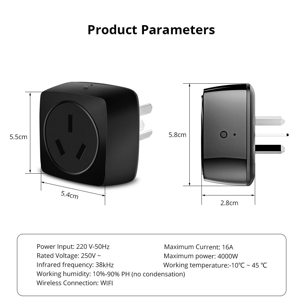 Zemismart 16A WiFi Air Conditioner AU Wall Plug Socket Outlet IR Remote Controller Tuya APP Work with Alexa Google Home