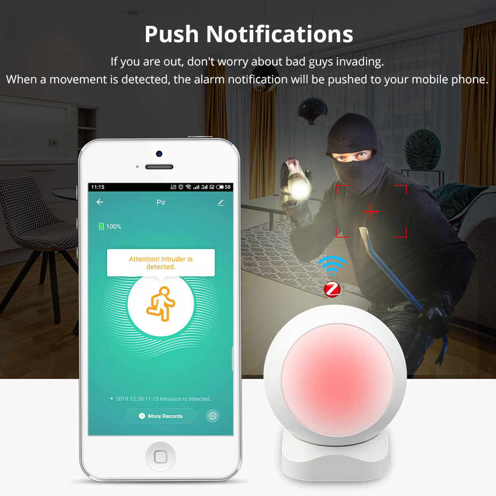 Zemismart Zigbee PIR  Infrared PIR Motion Detection Smart Sensor Wireless  Security Alarm Detector System works with Tuya