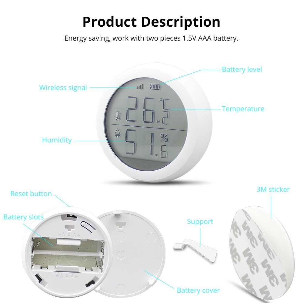 Zigbee Temperature and Humidity Sensor with LCD Screen Display Works With Tuya Amazon Google Home Assistant