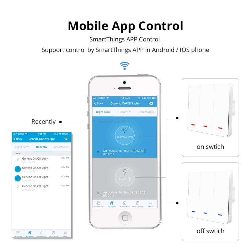 Zemismart Zigbee 3.0  EU Push Switches One Gang Wall Light Switch Compatible with SmartThing Hub APP Phone