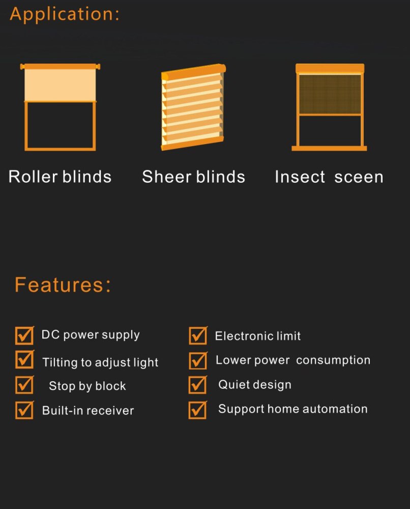 Rechargable Roller Blind Motor with Solar Panel for 38mm Tube Motorized Electric Roller Blind Shade RF Remote Control