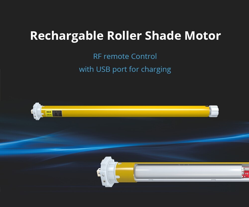 Rechargable Roller Blind Motor with Solar Panel for 38mm Tube Motorized Electric Roller Blind Shade RF Remote Control