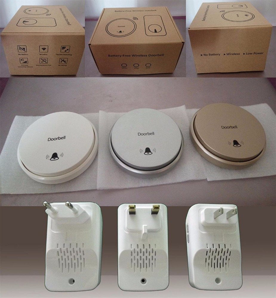 UK Battery-Free Self-Powered Wireless Remote Control Doorbell with Over 48 Chimes, No Batteries Required for Transmitter