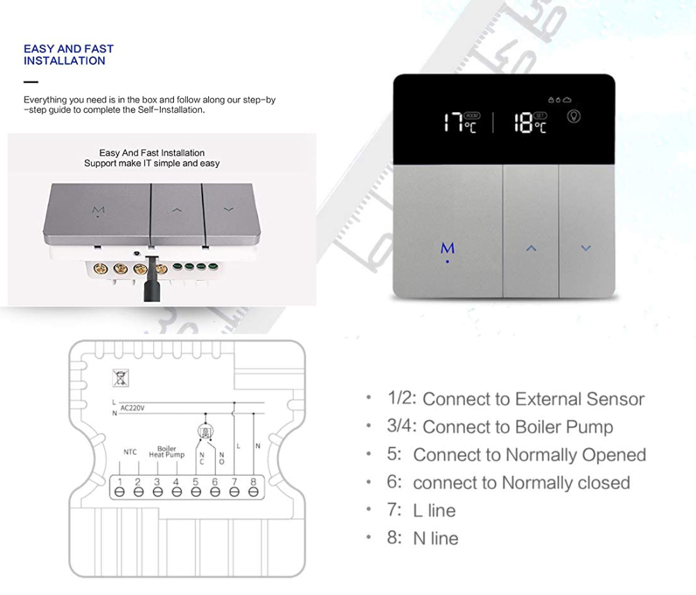 Water Floor Heating Thermostat 20A Temperature controller Switch LCD panel 200-240V Boiler Floor Heating Controllor