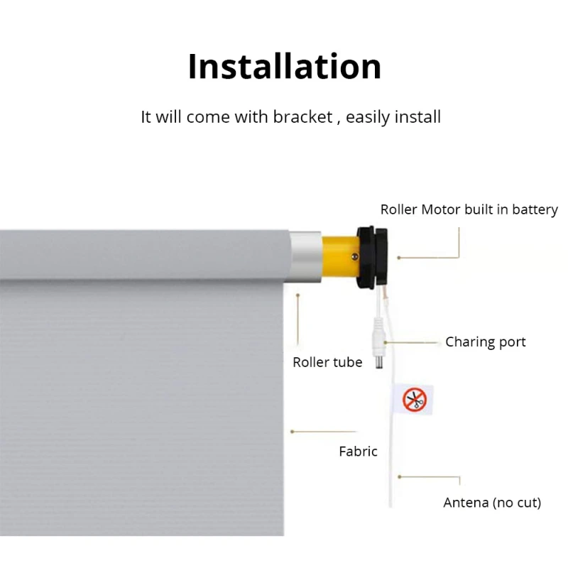 Rechargable Roller Blind Motor with Solar Panel for 38mm Tube Motorized Electric Roller Blind Shade RF Remote Control