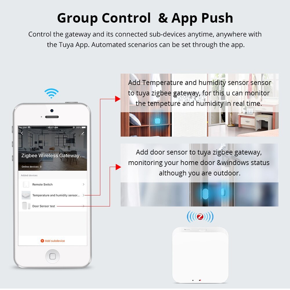 Zigbee 3.0 Hub Gaterway Smart Home Bridge Control Door Sensor Pir Humidity and Temperture Sensor And Wall Switch works with Tuya
