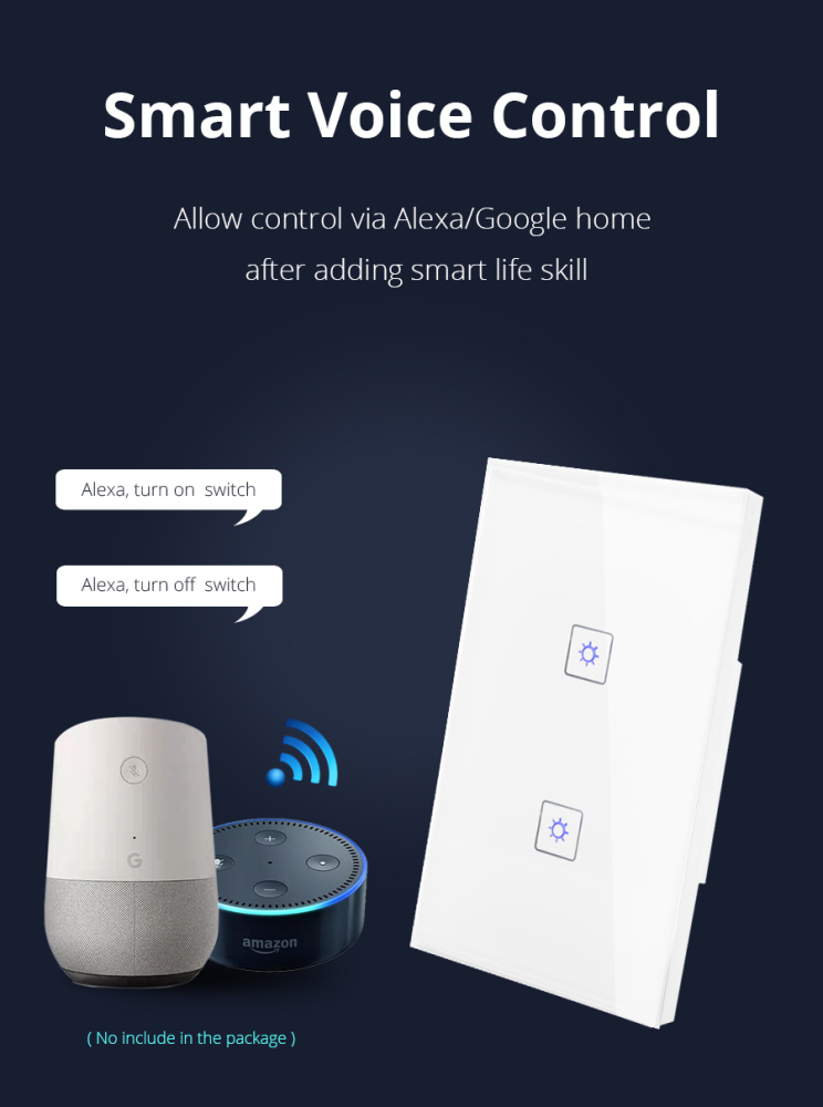 SAA Wifi Wall Switch 1 Gang 2 Gangs 3 Gangs  Work with Alexa Directly Smart Home Remote Control Light  Panel works with Tuya Smart Life Control via AP