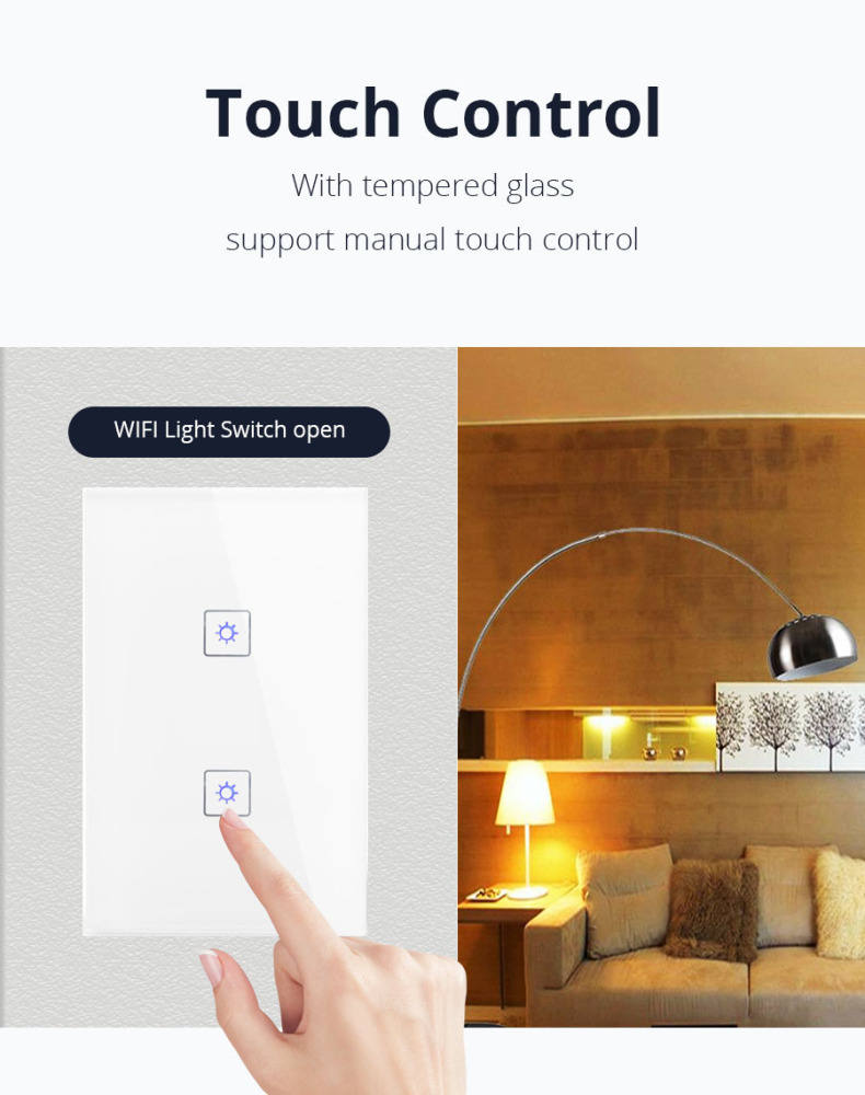SAA Wifi Wall Switch 1 Gang 2 Gangs 3 Gangs  Work with Alexa Directly Smart Home Remote Control Light  Panel works with Tuya Smart Life Control via AP