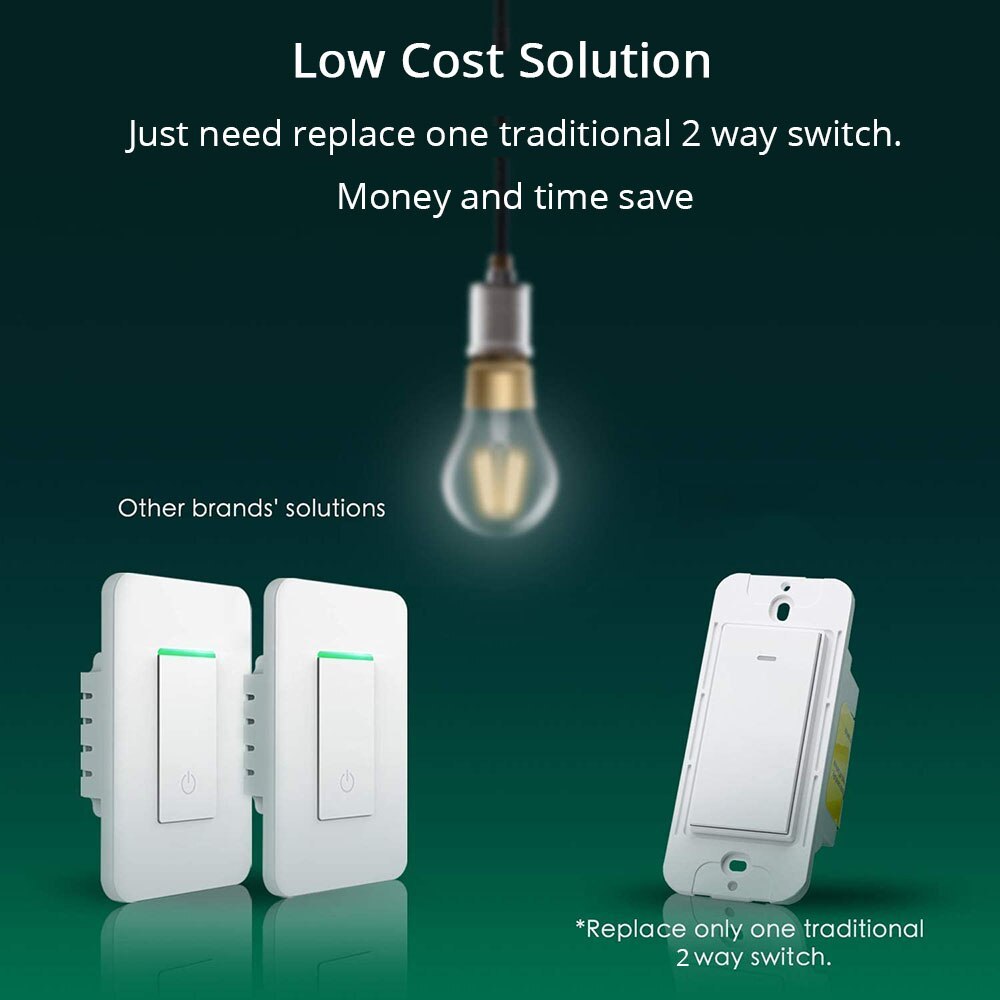 Zemismart WiFi 3 Way Smart Switch, Single-Pole Smart Light Switch works with Tuya Alexa Google Home Control No Hub