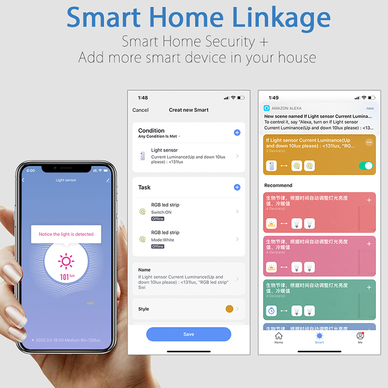 Zemismart WiFi Light Sensor Smart Life App Illumination Sensor Control Google Home Allow works with Tuya