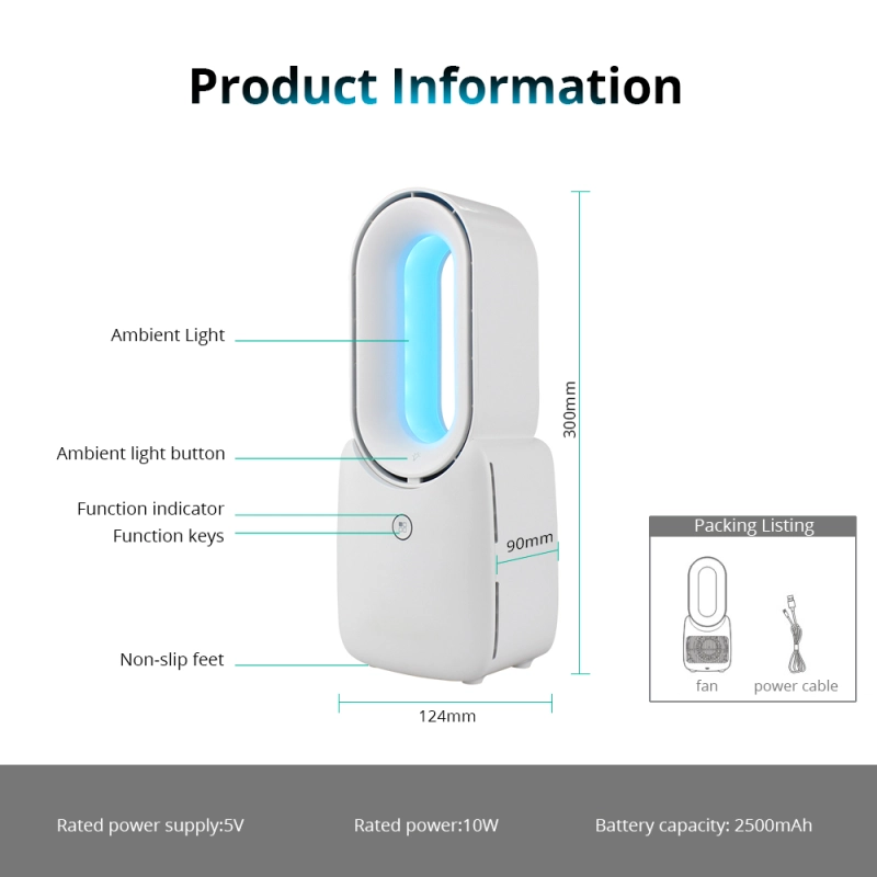 Tuya Smart No-blade Fan With Colorful Night Light Alexa Google Home Control Baby Care Low Noise Leafless Fan