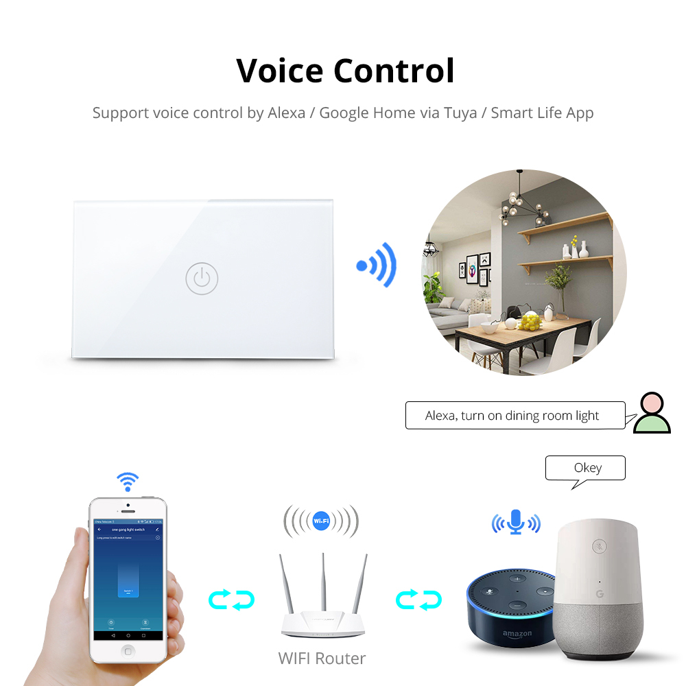 Zemismart US Tuya WiFi Light Switch No Neutral Wire Required One Two Three Gang  Alexa Google Home Assistant Smart Life Control