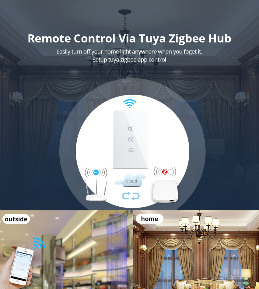 Zemismart Tuya Zigbee Switch No neutral US Interruptor Smart Life Remote Control Alexa Google Home Light switches 110-240v