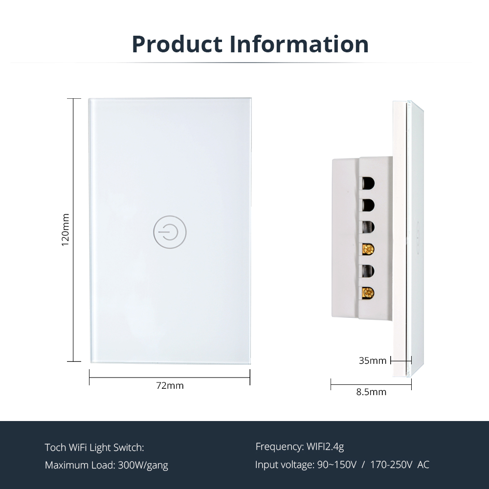 Zemismart US Tuya WiFi Light Switch No Neutral Wire Required