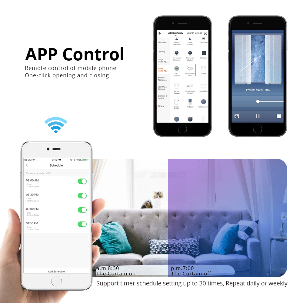 Zemismart Upgrade Non Assembly Tuya WiFi Curtain Motor Alexa Echo Google Home Smart Life APP control Middle Open