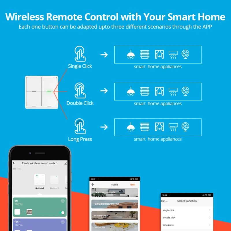 Zemismart 4 Gang Tuya Zigbee Wireless Switch Zigbee 3.0 Sticker Battery Power Remote Control