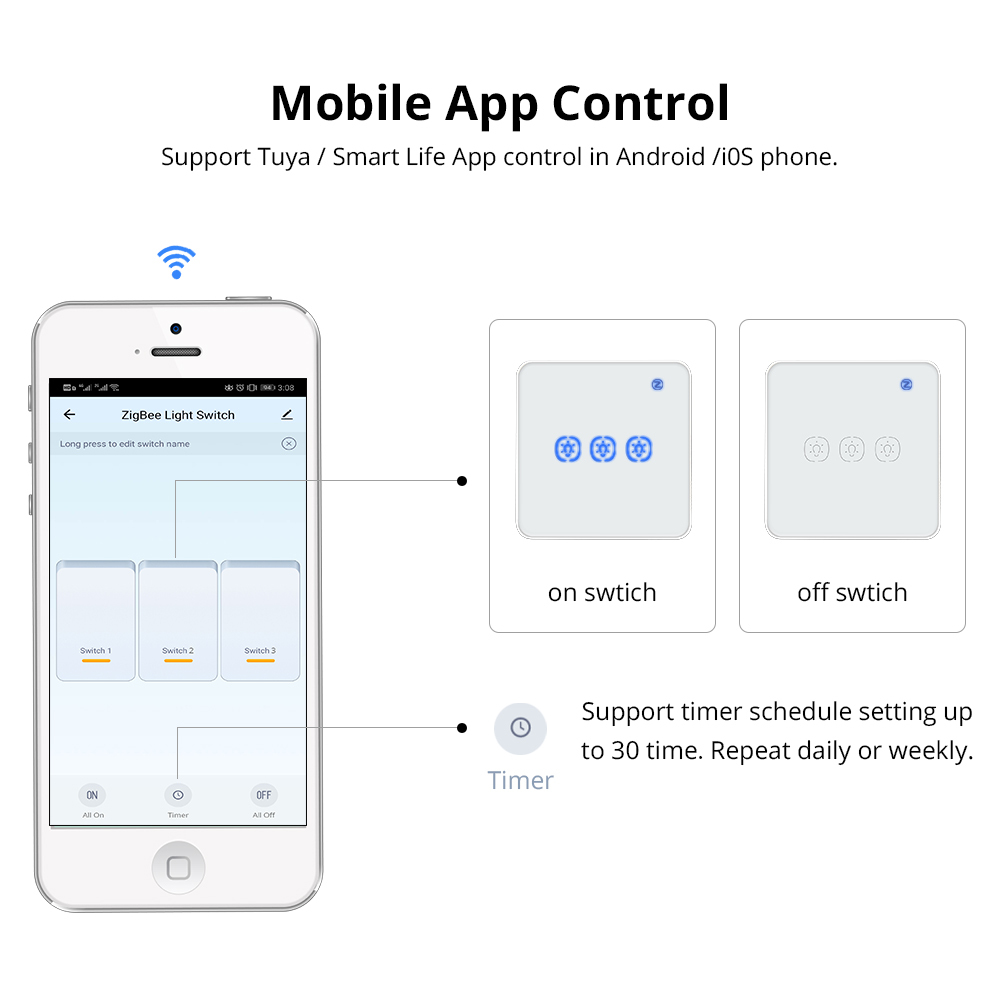 Zemismart Zigbee Neutral Required Light Switch with Aluminum Frame Glass Touch Switch works with Tuya Alexa Echo Google Home Assistant Control