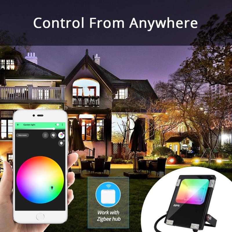 Zemismart smart zigbee 10W led Flood light rgb+cct ww/cw outdoor light work with Amazon echo plus AC100-240V