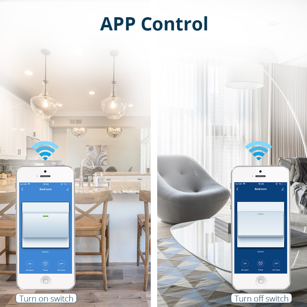 EU 1 Gang 2 Gang 3 Gang Wifi Wall Switch Work with Alexa Smart Home Remote Control Light Panel Control via APP Voice Control