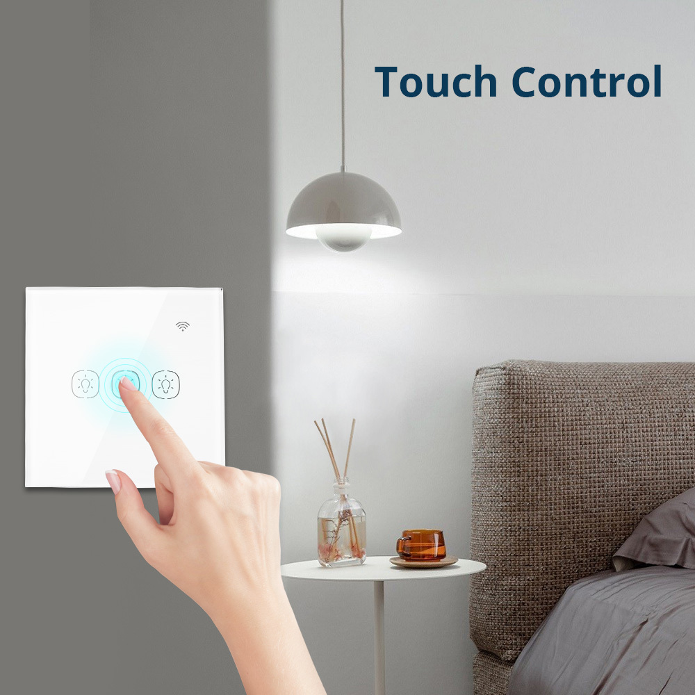 EU 1 Gang 2 Gang 3 Gang Wifi Wall Switch Work with Alexa Smart Home Remote Control Light Panel Control via APP Voice Control