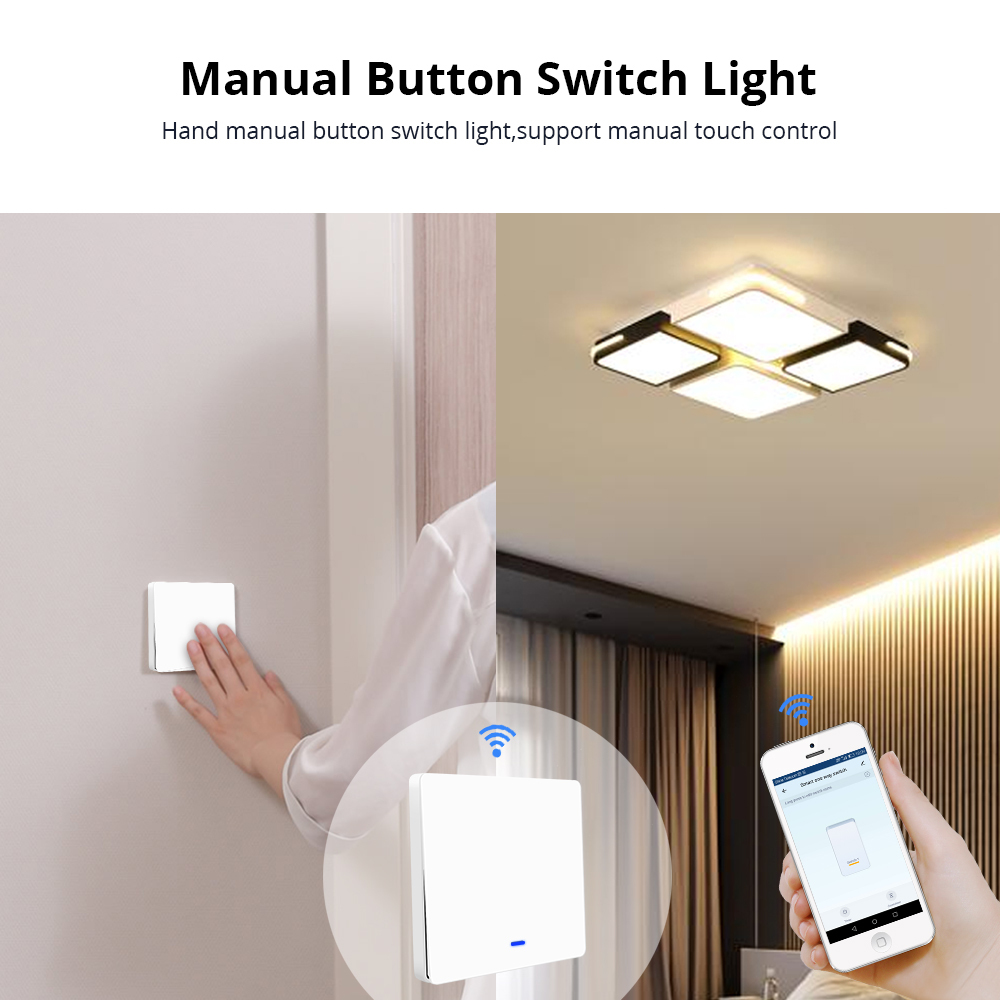 Zemismart WiFi No Neutral Light Switch Alexa Echo Google Home Enable Smart Life Physical Lamp switches with Big Push Button