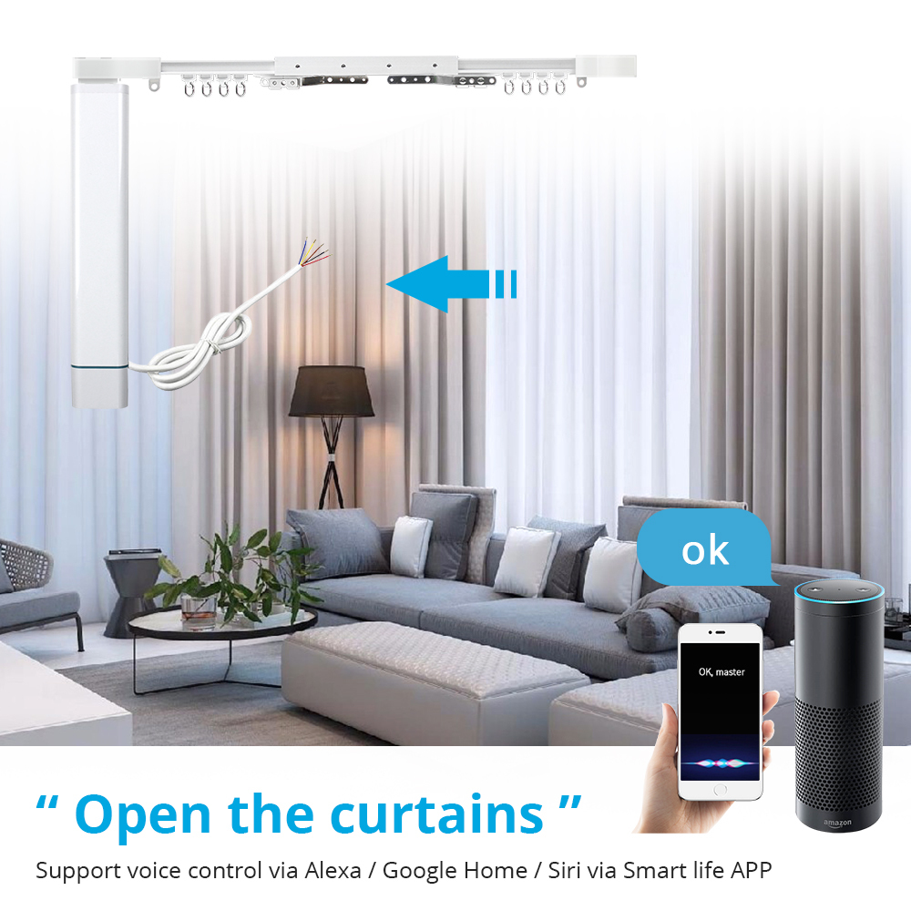 Motorized Smart Curtain Alexa Google Home Tuya APP Control 2 Channels SwitchCustomized WiFi Curtain Motor With Track