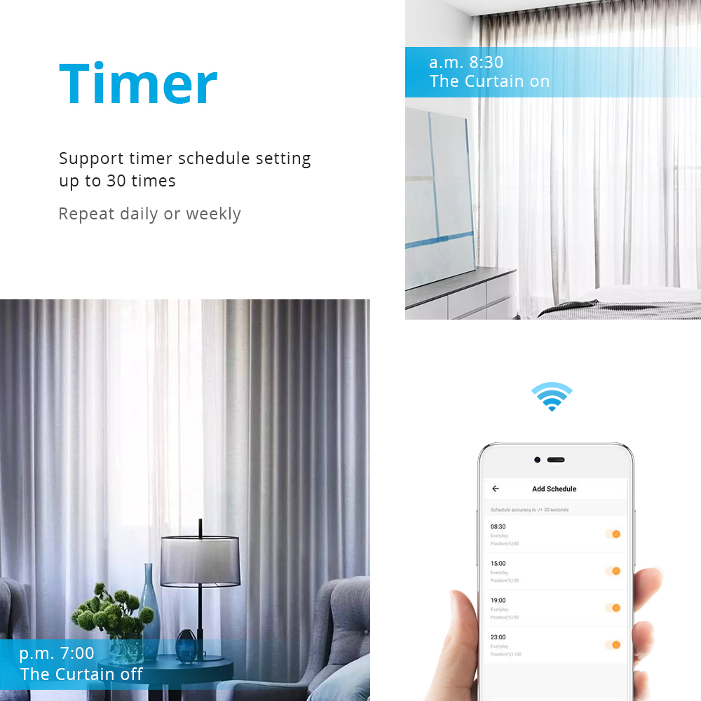 Motorized Smart Curtain Alexa Google Home Tuya APP Control 2 Channels SwitchCustomized WiFi Curtain Motor With Track