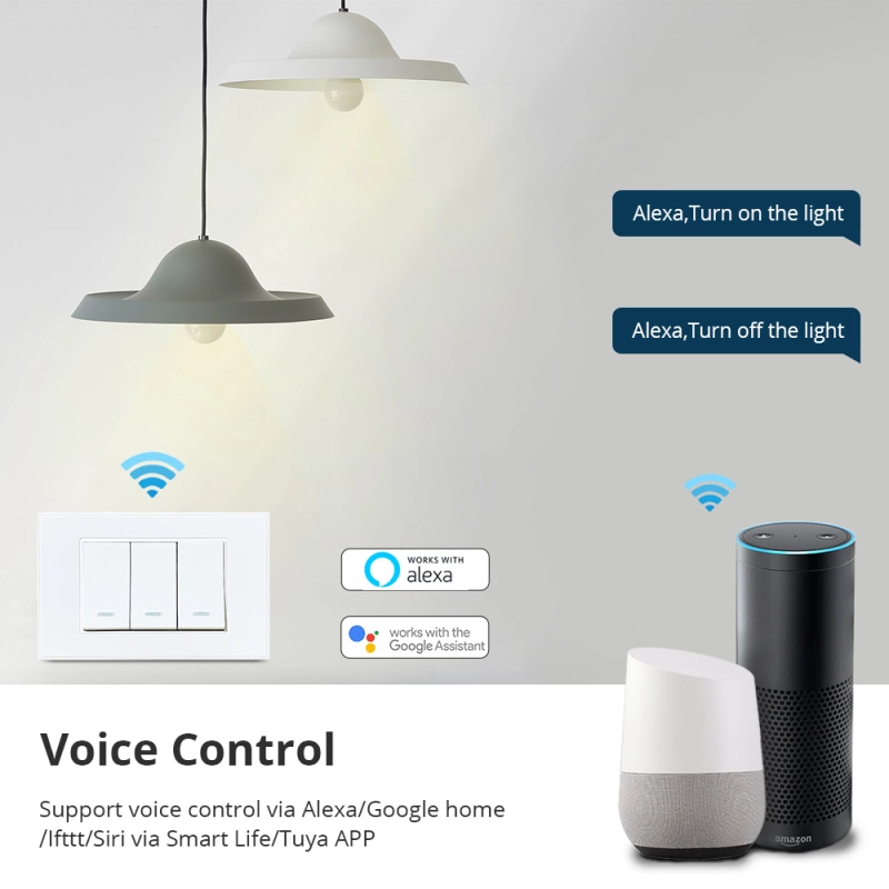 Zemismart Tuya WiFi  Neutral Optional Wall Light Switch US 1 2 3 Gangs Compatible with Smart Life App Alexa Google Home Voice Control