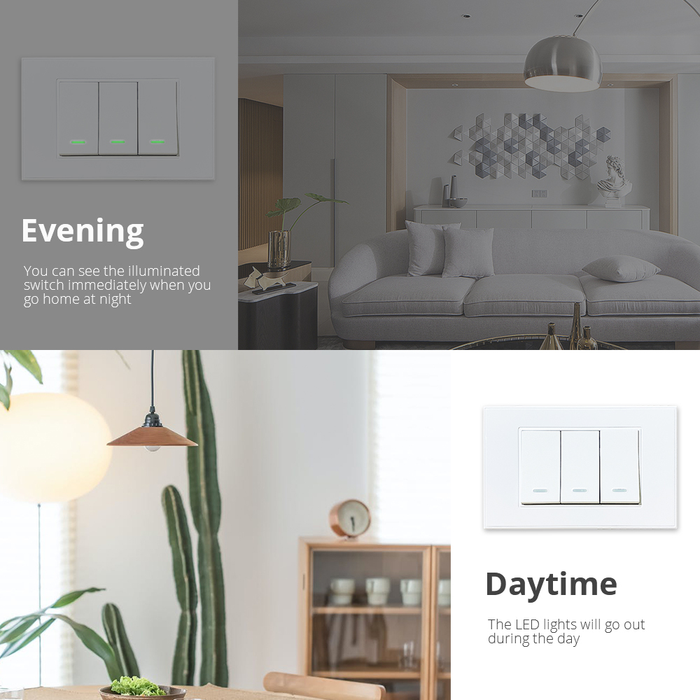 Zemismart Tuya WiFi  Neutral Optional Wall Light Switch US 1 2 3 Gangs Compatible with Smart Life App Alexa Google Home Voice Control
